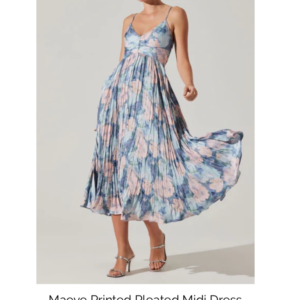 Astr Blue and Pink Floral Midi Dress